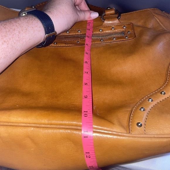 Michael Michael Kors Women's Brown Tan Leather Studded Work Bag Purse Handbag - Picture 13 of 16